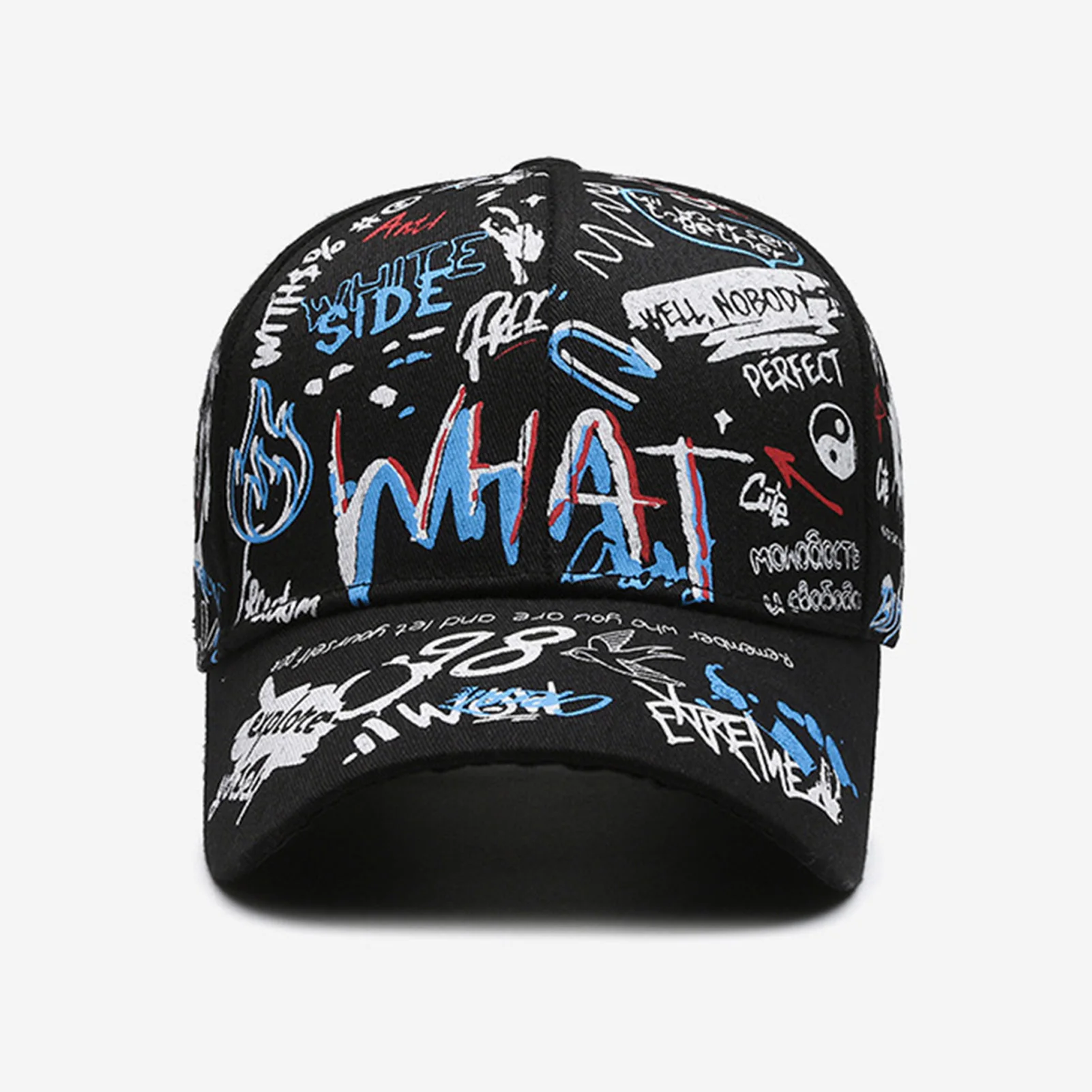 Hiphop-Baseballkappe mit Graffiti-Print, verstellbar, Sonnenschutz, atmungsaktiv, für den Sommer im Freien, für Männer und Frauen – Detail 8