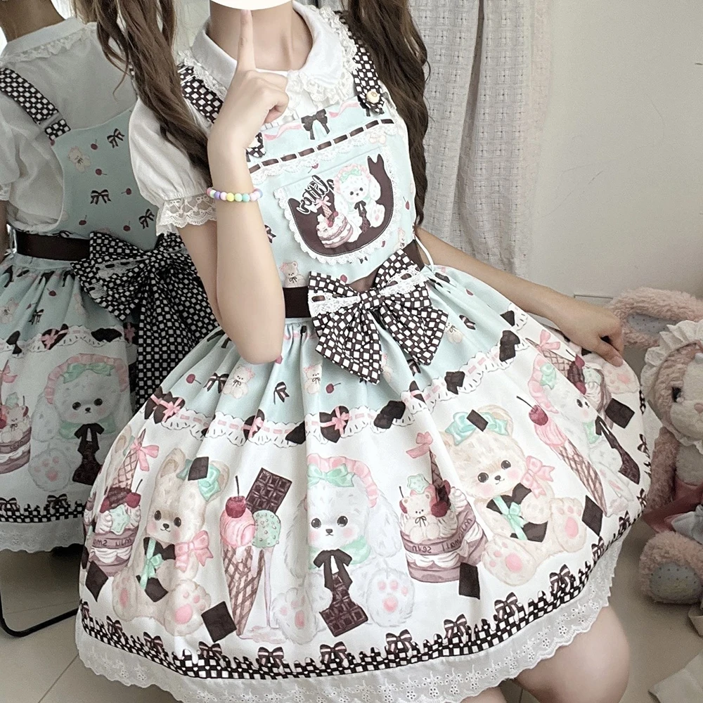 

Full lolita original genuine strap lolita bow daily white lo skirt bodycon dress kaftans for women cotton