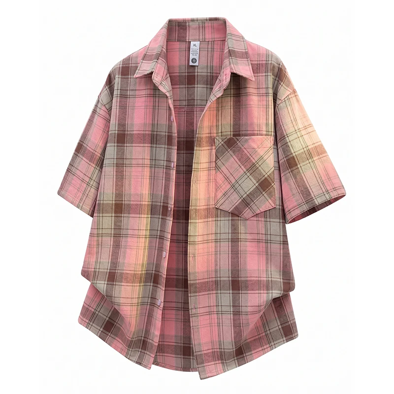 Men's Short-Sleeved Plaid Summer Shirt Casual Breathable Fashion Commuting All-Match Personality Daily Shirt