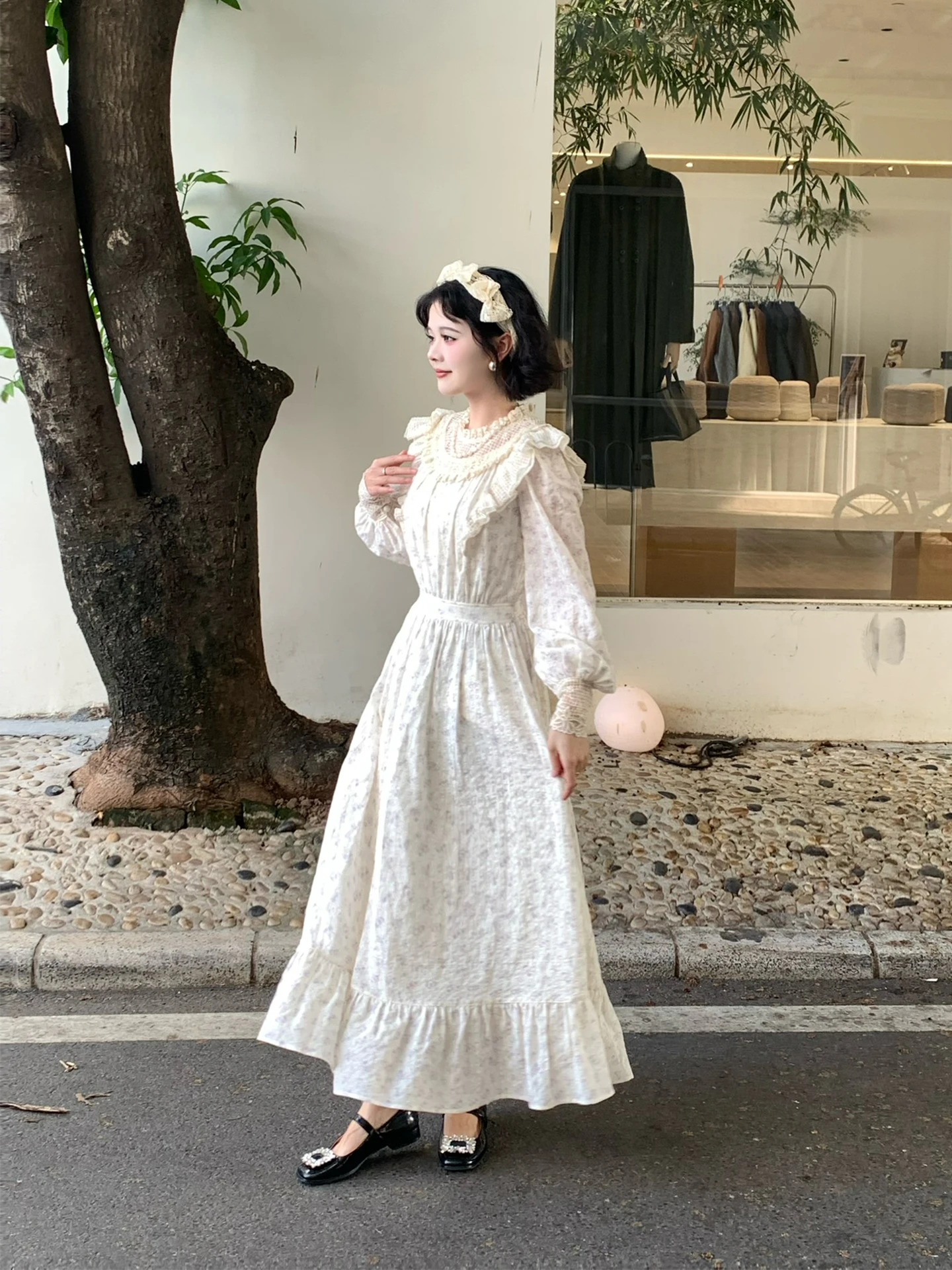 Tiyihailey primavera outono 100% algodão feminino vestido impresso manga cheia longo meados de bezerro senhoras roupas S-L vintage cintura alta 2026