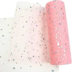 I rotoli di Tulle con paillettes sono disponibili In una varietà di colori per gonne da tavolo, decorazioni per matrimoni, docce per bambini, 6 pollici X 25 yarde