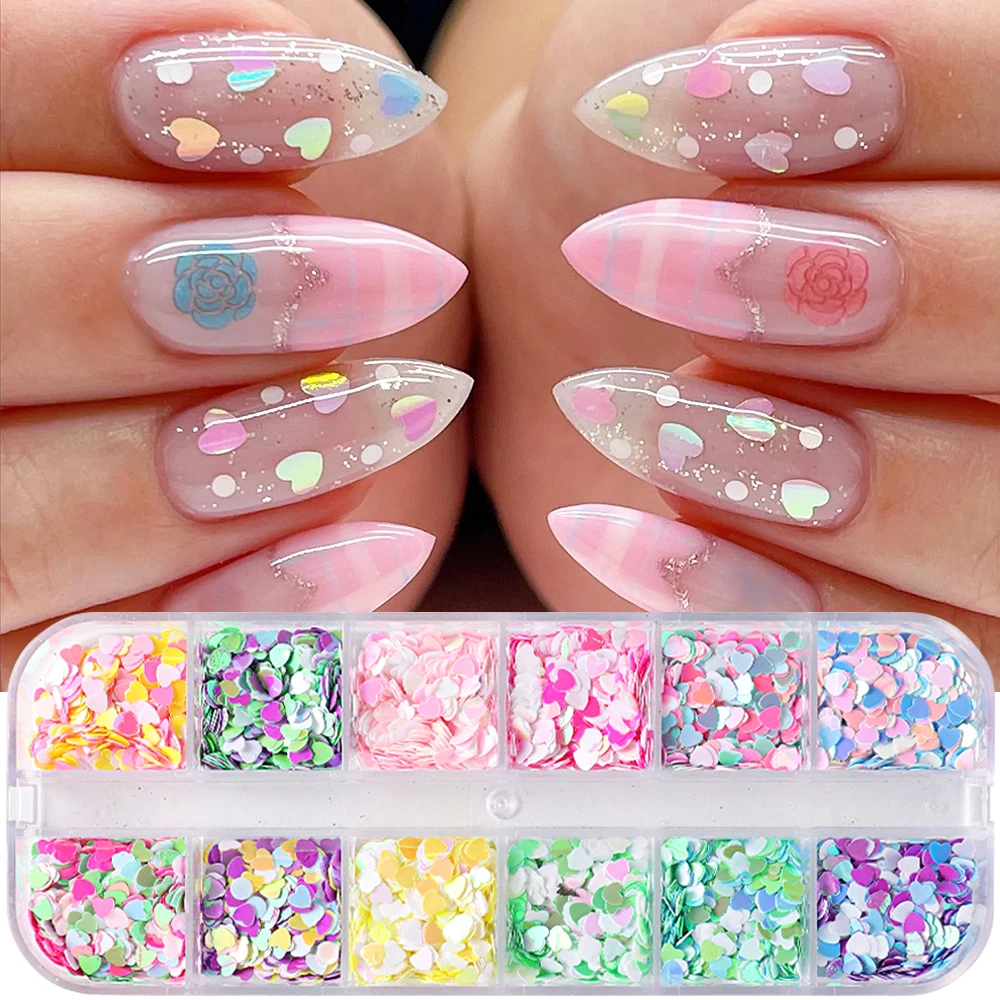 3D Love Heart Sequins For Nails Red Pink Colorful Spangles Confetti Holographic Glitter Powder Nail Art Paillette Manicure GLHCA