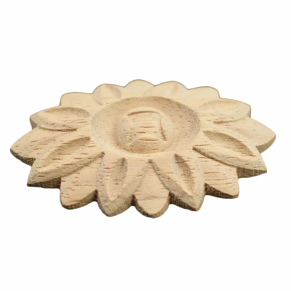 8PCS Corner Appliques Woodcarving Rose Flower Unpainted Floral Carved Wooden Crafts Furniture Ornament DIY Home Decoration