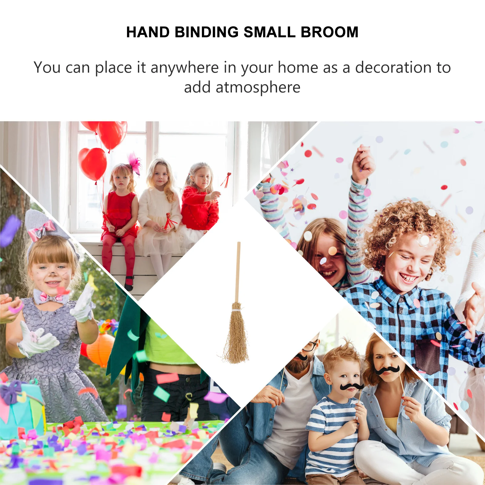 

5Pcs Witch Broom Natural Straw Halloween Decoration Halloween Party Supply Realistic Durable Broom Ornament Party Supply