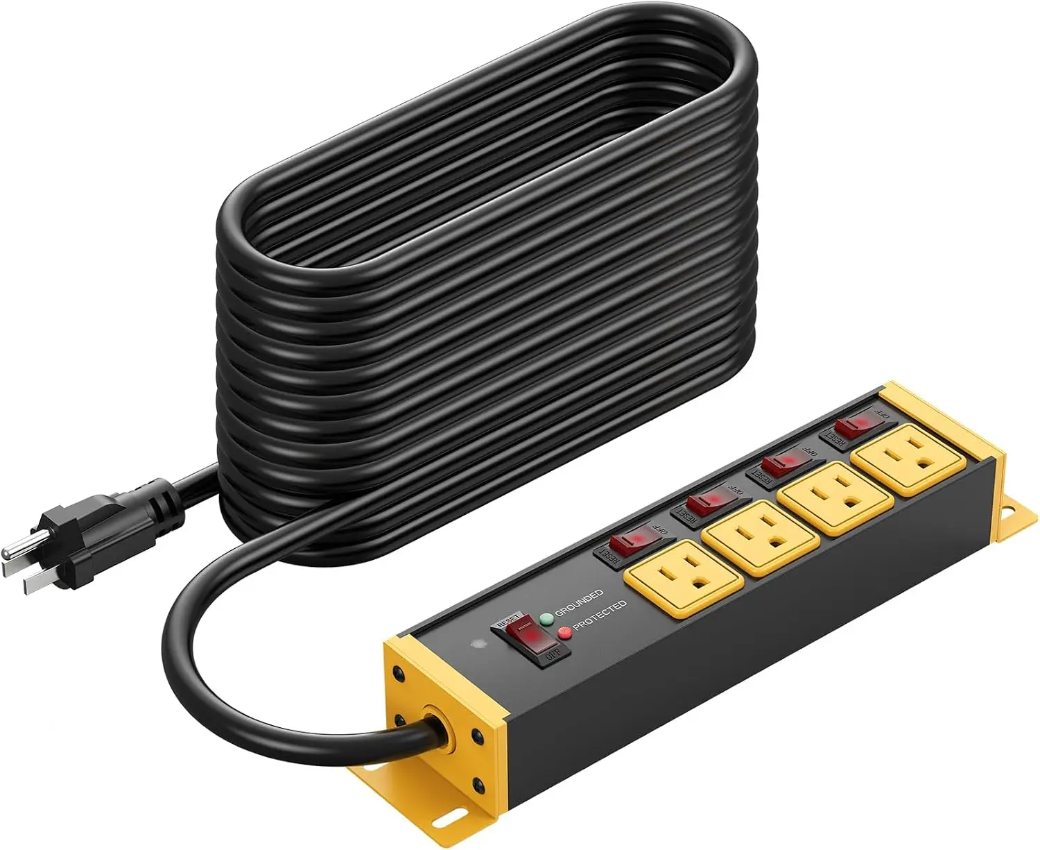

12 Gauge Outdoor Long Extension Cord with Multiple Outlets, 20 Amp Individual Switches Heavy Duty Surge Protector Power Strip