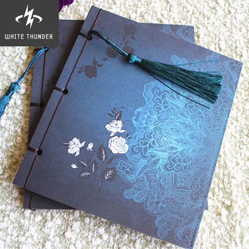 

Chinese Stijl Blauwe Roos Kleur Dagboek Note Book Kwastje Briefpapier Retro Bloem Sketchbook Journal Lege Notebook Chinoiserie