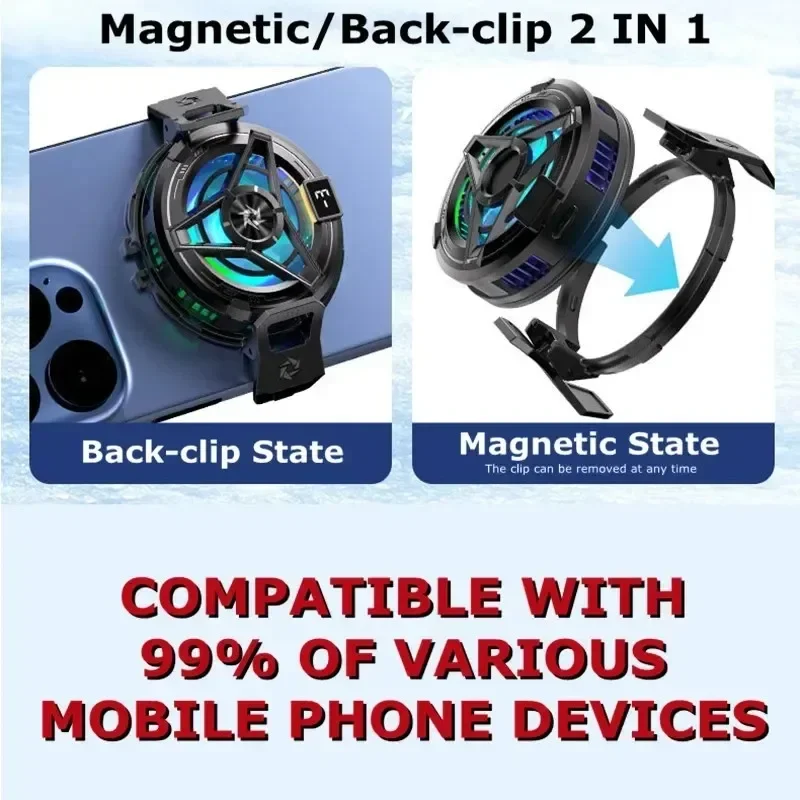 Sl10/Sl17 Mobiele Telefoon Koeler Halfgeleider Magnetische/Back-Clip 2 In 1 Koelventilator Radiator Met Rgb Licht Voor Ios Android Tablet