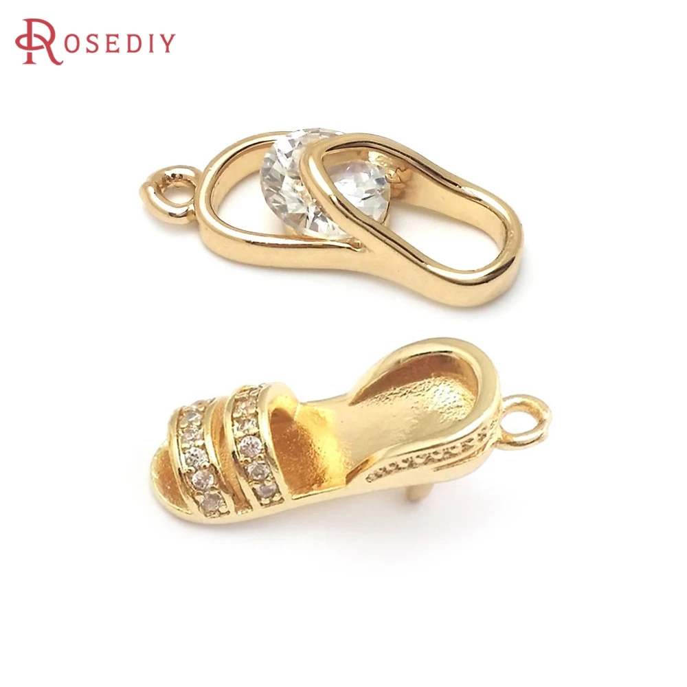 

10PCS High Quality 18K Gold Color Brass with Zircon Slippers High-Heeled Sandals Shoes Charms Pendants Diy Jewelry Accessories
