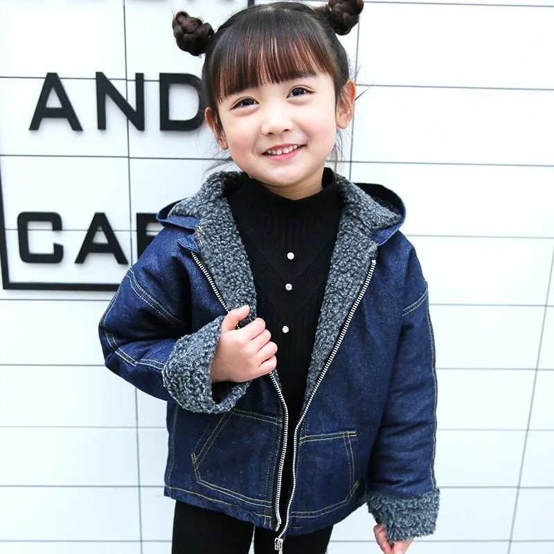 

Kids Coat Boys and Girls Denim Velvet Jacket Children's Garment Autumn and Winter New Lalambswool Midi Top 2-5 6 7 8 10 Ages