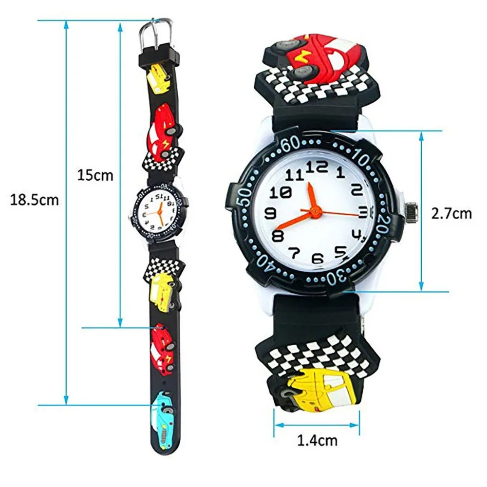 Montre étanche en silicone pour enfants, montre-bracelet 3D pour tout-petits, voiture de dessin animé mignon, cadeaux d'horloge pour enfants, filles et garçons de 2 à 12 ans, nouveau