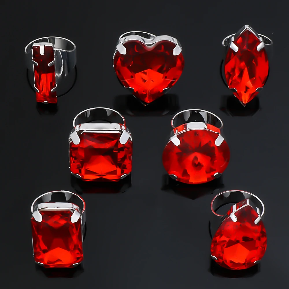 7pcs Crystal Rings Set Exaggerate Large Open Ring Hand Jewelry Set Fashion Rhinestone Finger Accessories Wedding Party Banquet