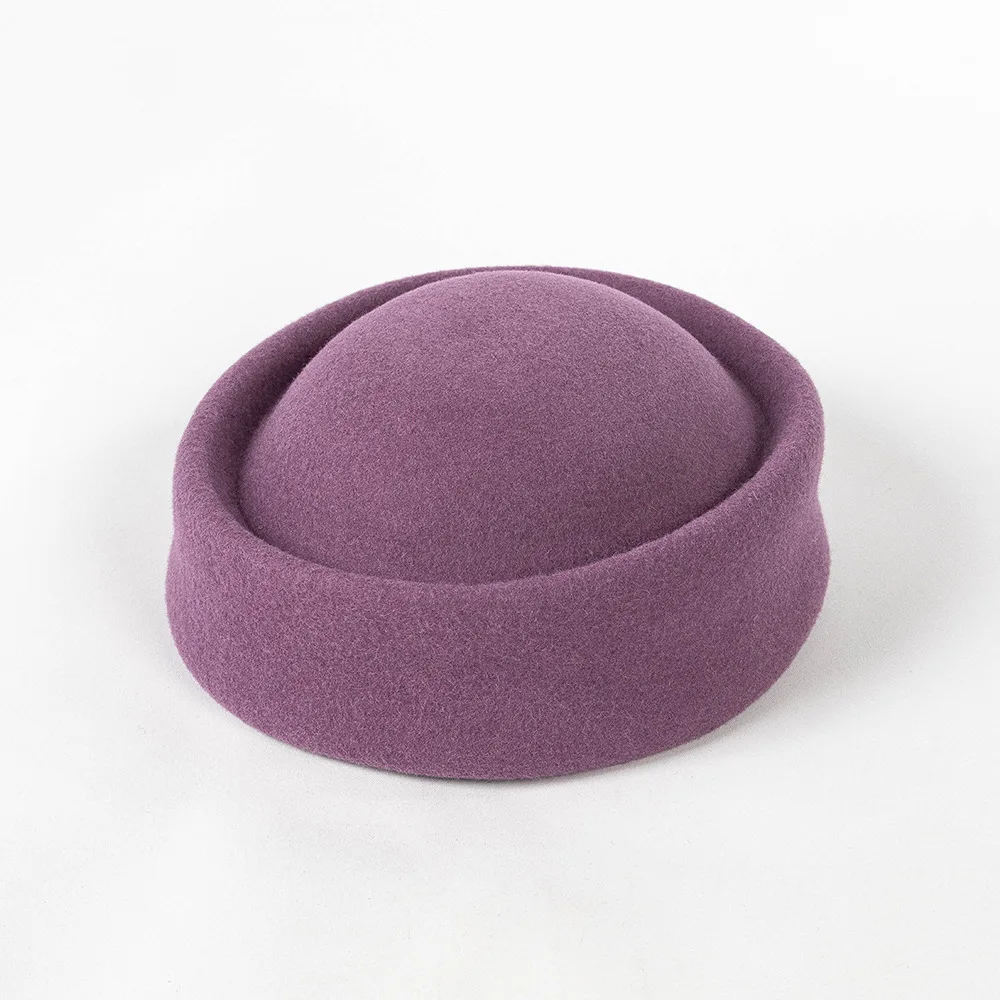レトロでおしゃれなカジュアルウール素材の蝶ネクタイ付きオーバルトップハット、秋冬ショー用、暖かい、エアスチュワーデス風、トレンディ