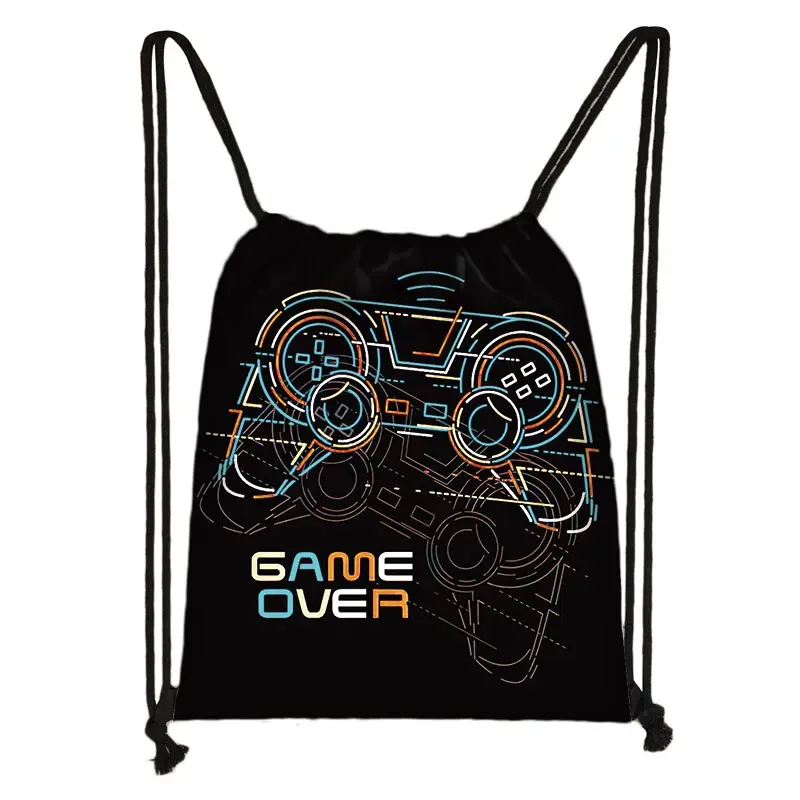 Divertido elige tu arma Gamer bolso con cordón estampado mujeres hombres mochilas videojuego ventilador bolso de hombro para zapatos de viaje titular