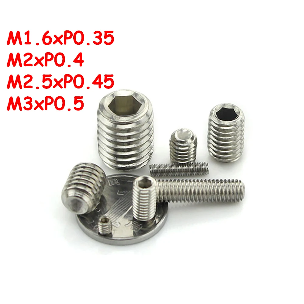 

Yiqianyuan M1.6 M2 M2.5 M3 DIN916 SUS304 Stainless Steel Hexagon Socket Set Screws With Cup Point Headless Screws Grub Screws
