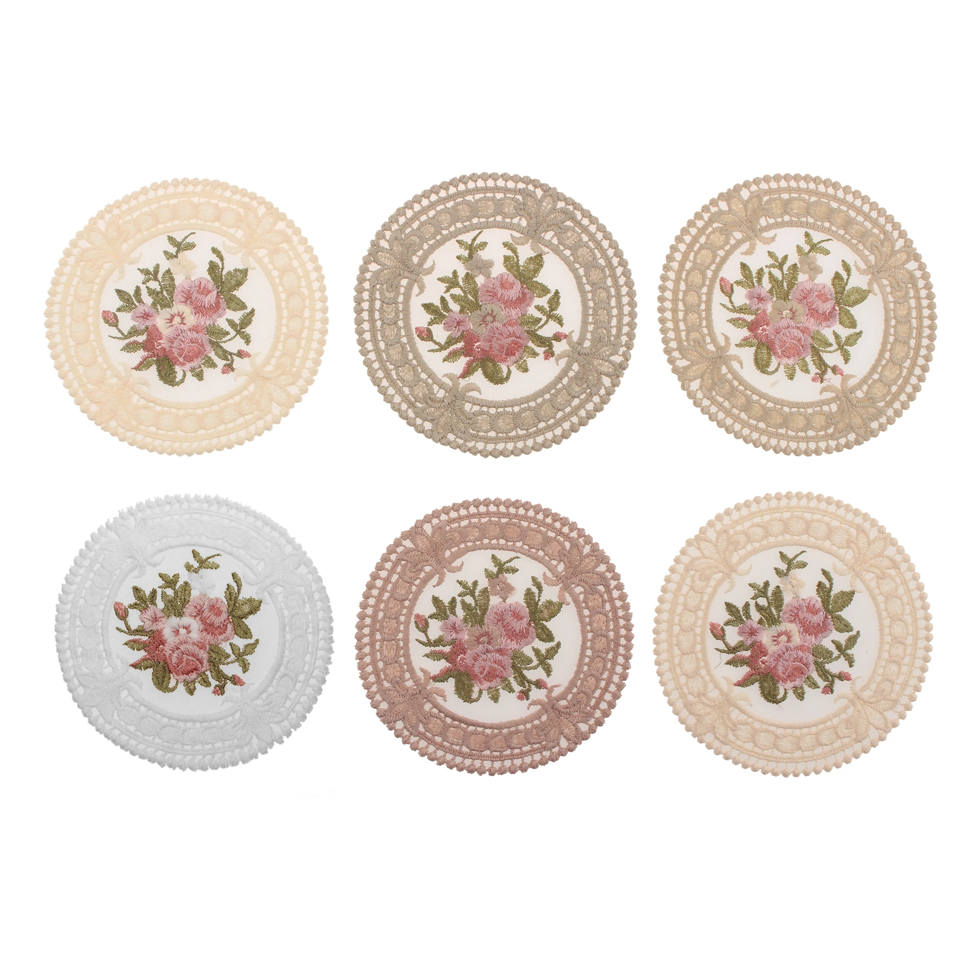 12cm Retro Lace Coaster Placemat Embroidery Craft Bowls Coffee Cups Coaster European Style Fabric Anti-Scald Table Plate Mat