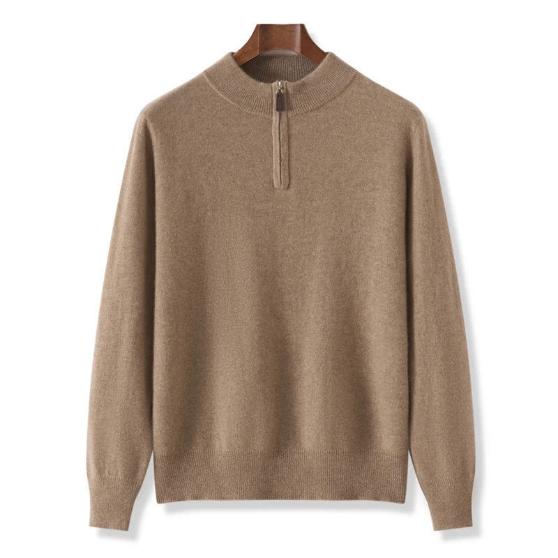 Men's Autumn Winter 100% Merino Wool Half-Zip Half-High Neck Pullover Stylish Casual Sweater High-Quality Classic Knitwear Tops