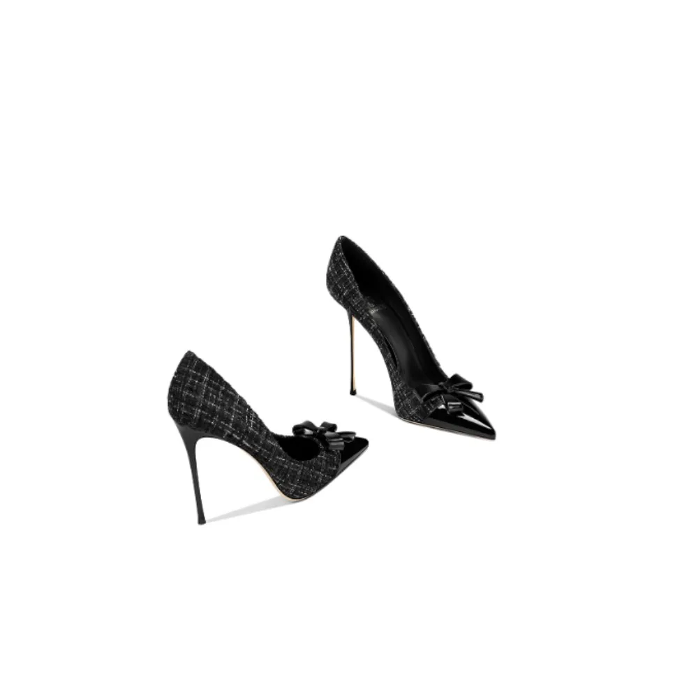 

2025 Fall New Black Patent Leather Pointed Toe High Heels Women Elegant French Stiletto Shoes