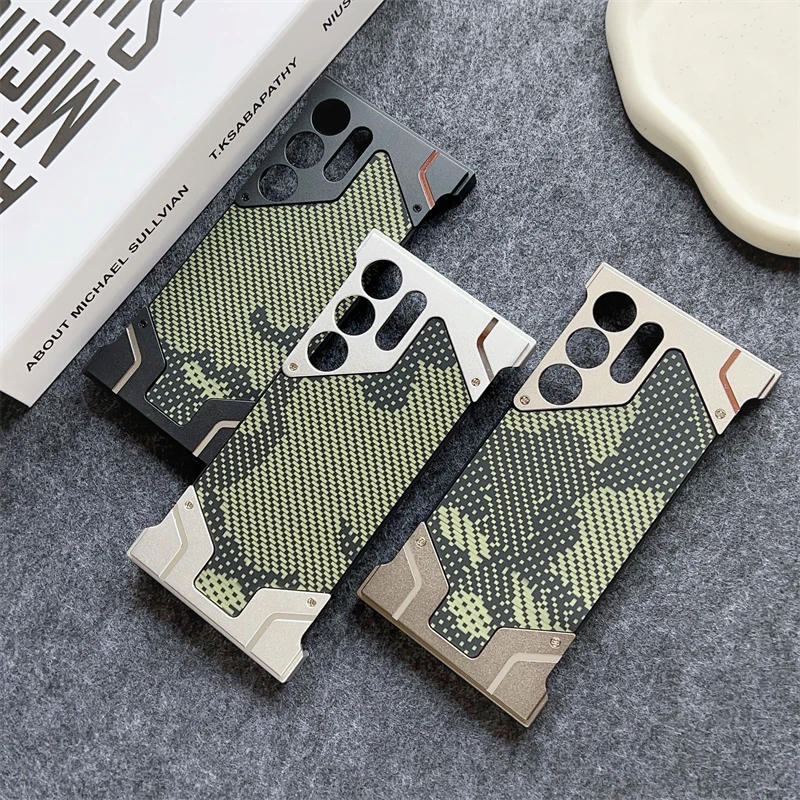 

For Magsafe Magnetic Alloy Frame Bumper Phone Case For Samsung Galaxy S22 S23 S24 Ultra Kevlar Camouflage Metal Protective Cover