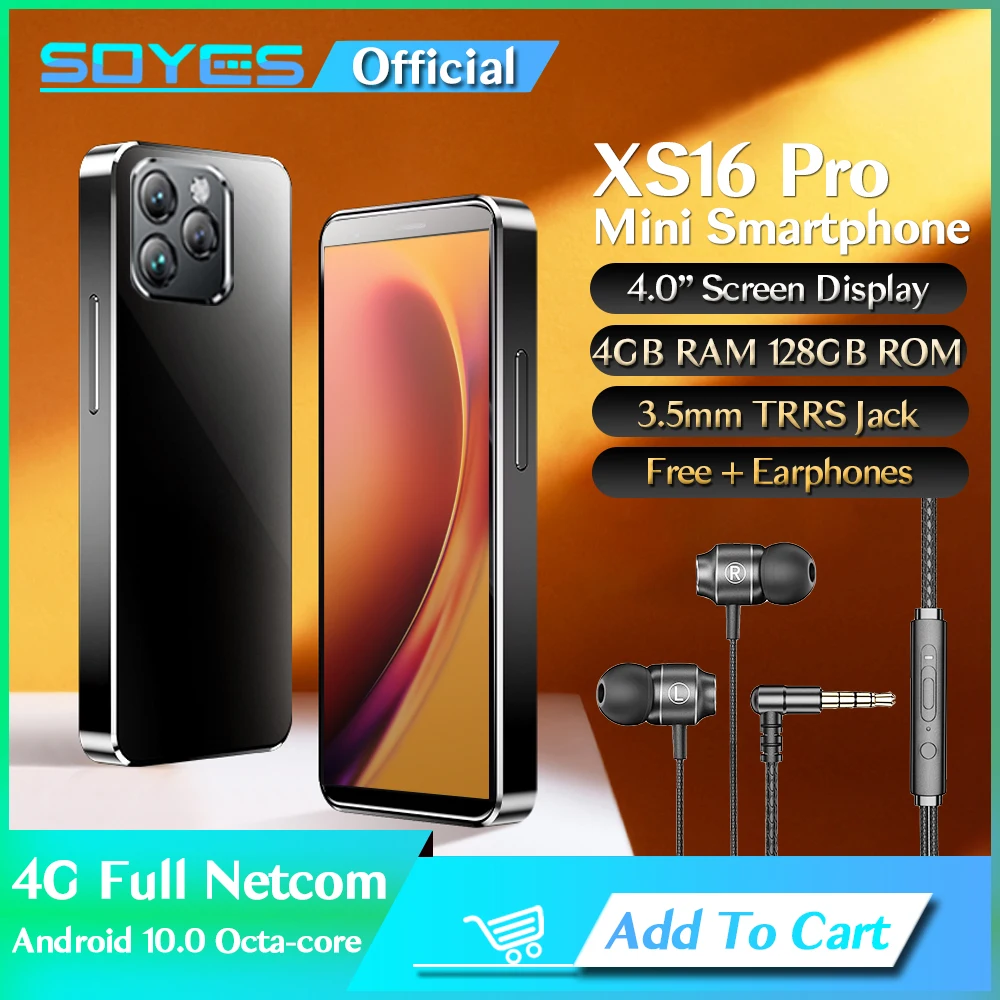 SOYES XS16 프로 미니 스마트폰, 4 인치, 4GB RAM, 128GB ROM, 안드로이드 10.0, 옥타코어, 2100mAh, 페이스 ID, 4G LTE, C 타입 OTG