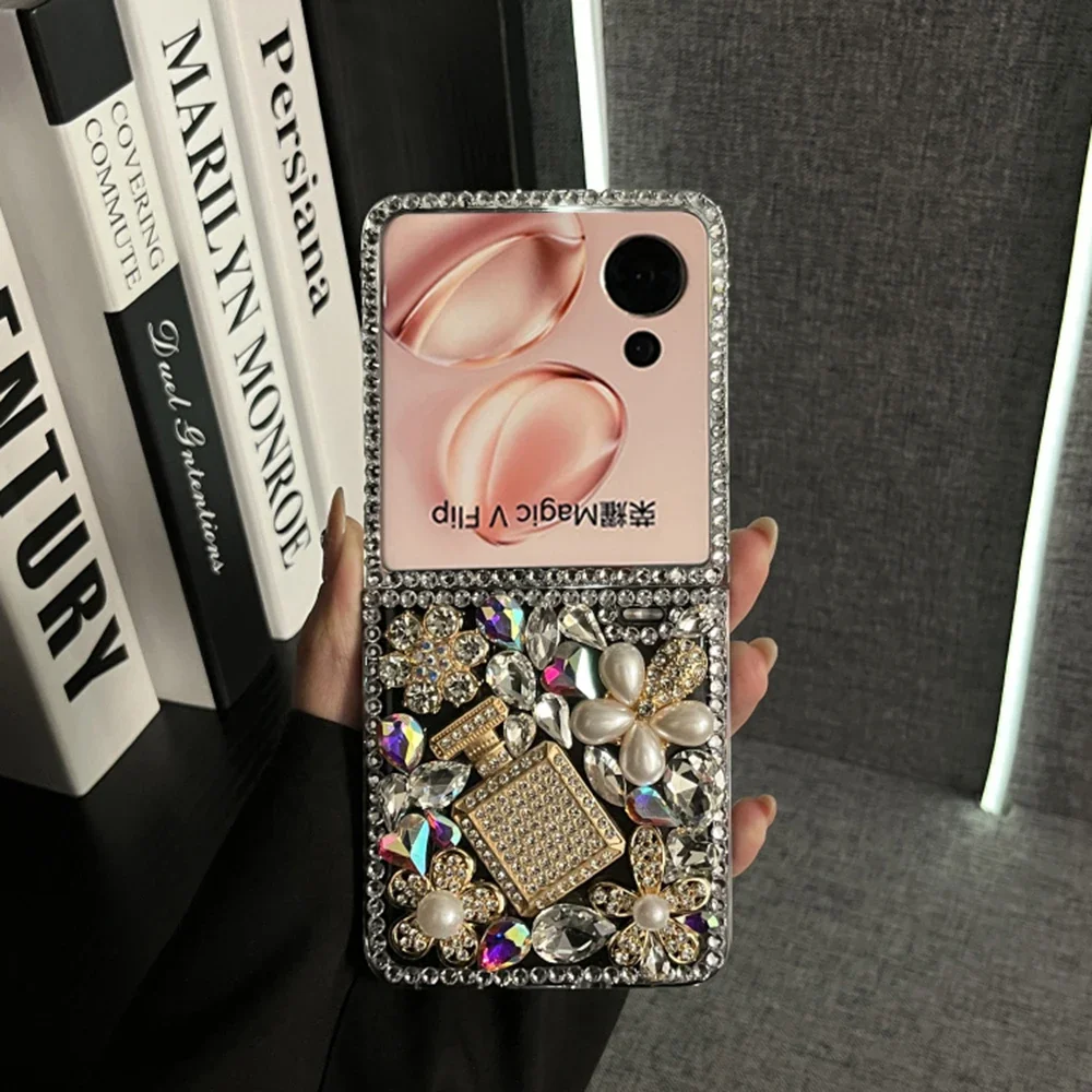 高級ブリンブリンラインストーン香水瓶電話ケース XiaoMi ミックスフリップかわいいパールダイヤモンド花ウォータードロップクリスタルハードカバー