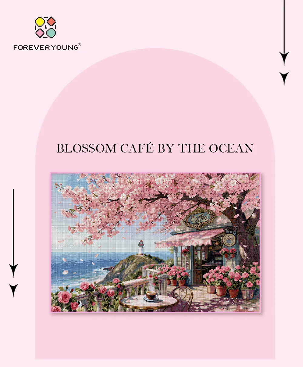 Foreveryoung Blossom Café by the Ocean Diamond Painting Kit, 24