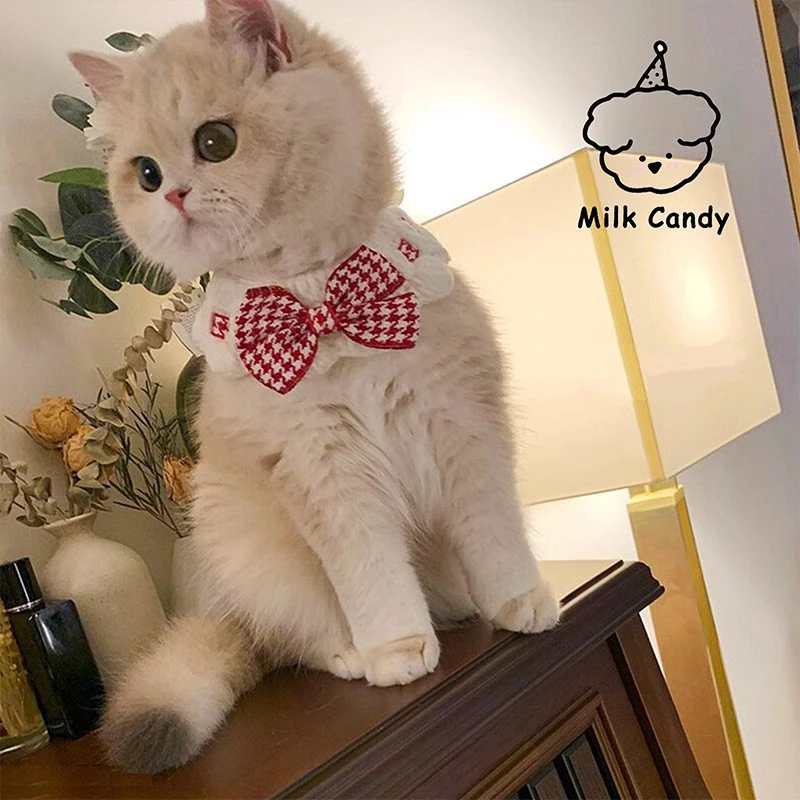 Cat Collar Bow Tie Pet Collar Bib Drool Towel Knitted Collar Decoration Bib Cute Photo Pet Supplies