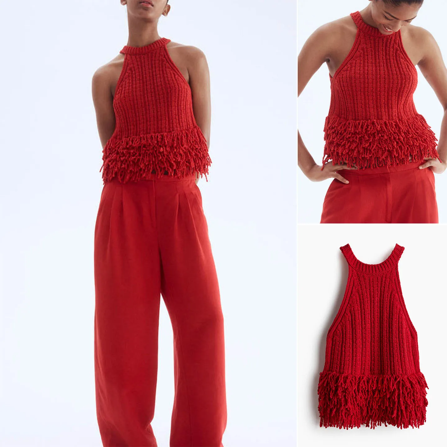 

Новый осенний женский коврик, вязаный топ в рубчик с кисточками, повседневный топ из полиэфирного волокна, обычная длина