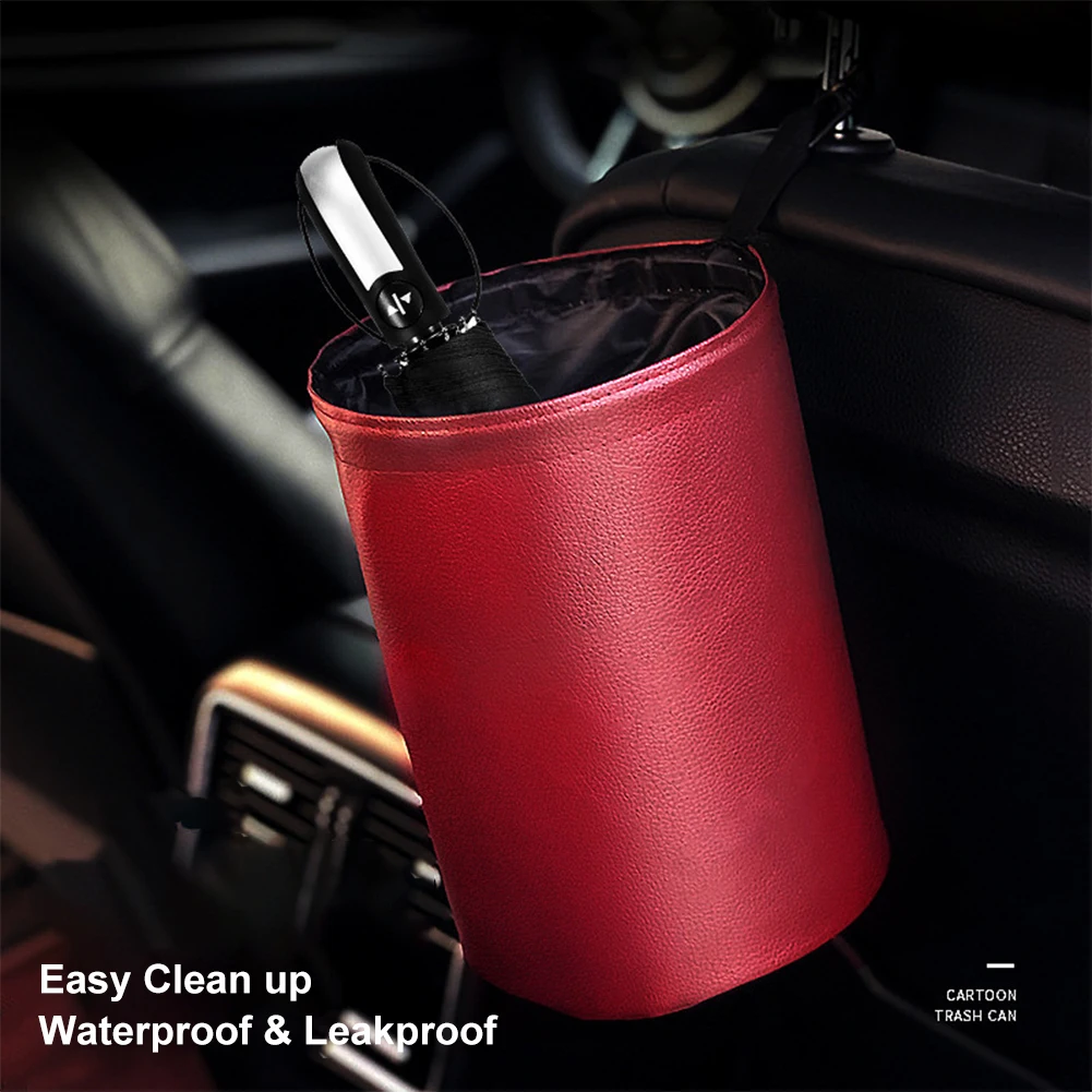 Universal Car Trash Can Collapsible Double-Layer Leather Garage Bag Center Console Storage Bag Leak-proof Waterproof Organizer