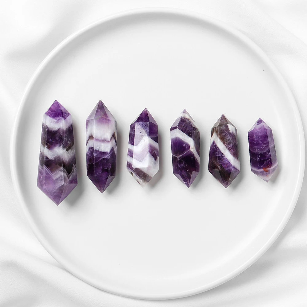 1pc Natural Fantasy Amethyst Double Pointed Pillar Hexagonal Pillar Raw Polished Home Decorative Ornament