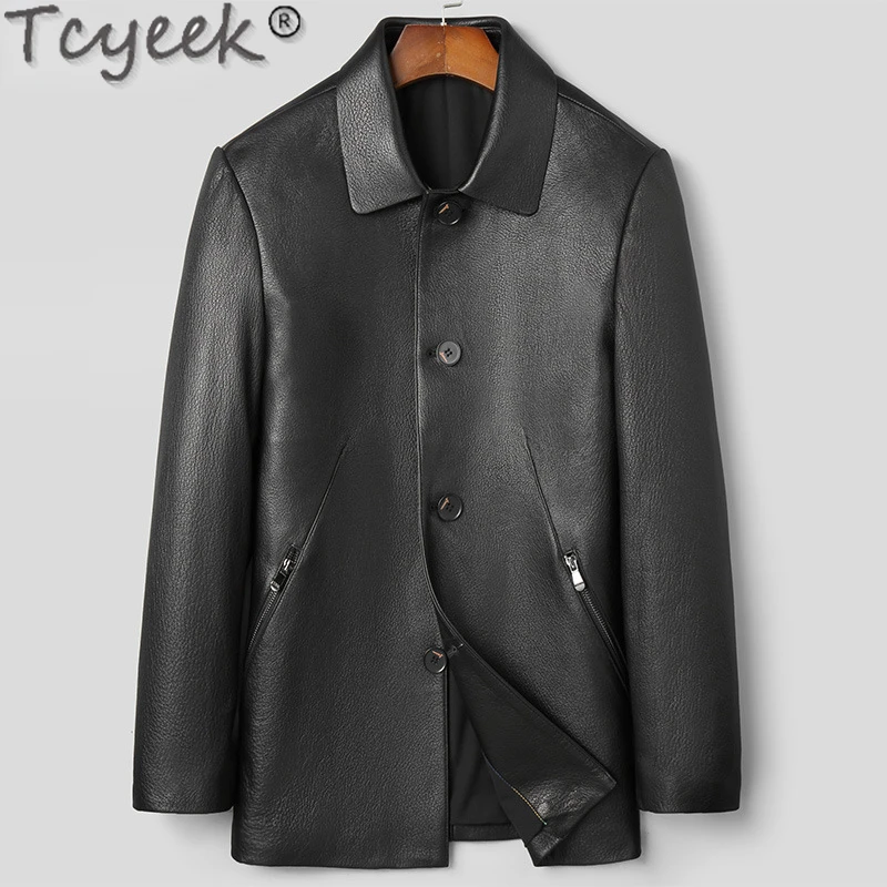 

Tcyeek Men's Goatskin Natural Coat Spring Autumn Genuine Leather Jacket Men Fashion Thin Leather Jackets Man Clothes Chaquetas