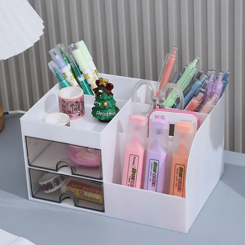 Large-capacity Desk Pen Holder Multi-function with Transparent Drawer Creative Stationery Holders Desktop Storage Tools Organize