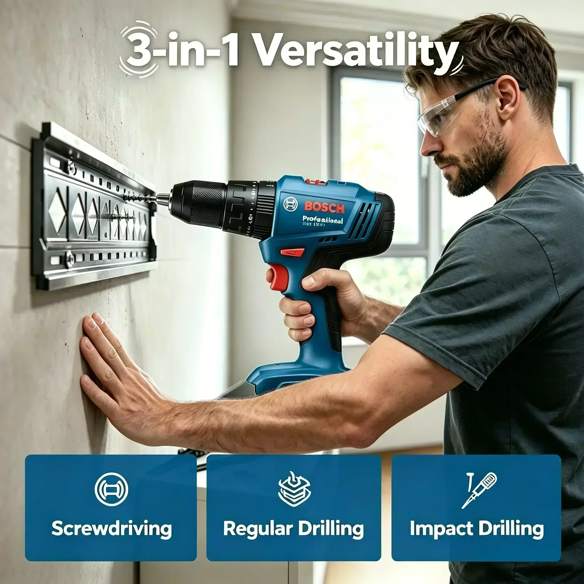 BOSCH GSB 183-Li Wireless Drill Built-in Bright LED Light Compact Body Narrow Space Repair Power Tool