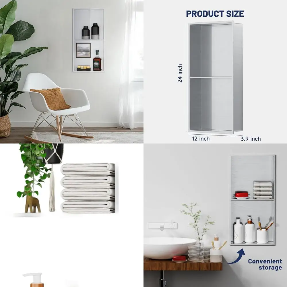 

24 x 12 Stainless Steel Shower Niche with Two-Tier Recessed Shelves, No Tile Required, Brushed Nickel Finish