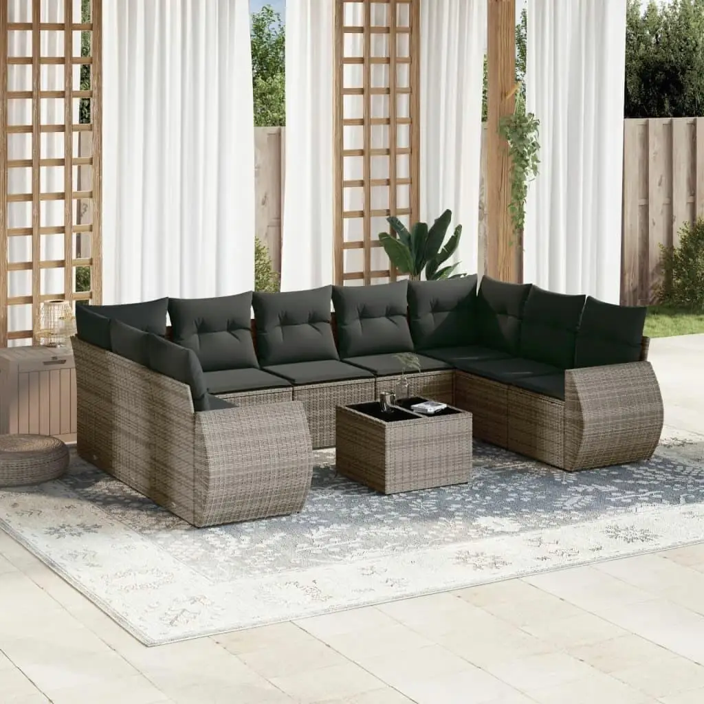 

Gray PE Rattan Garden Sofa Set with Powder Coated Steel Frame and Tempered Glass Top for Outdoor or Indoor Use