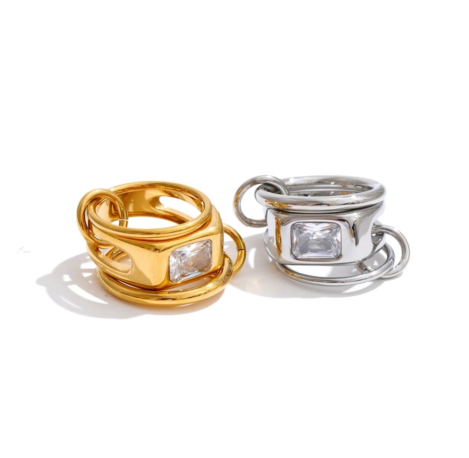 Yhpup Größe 678 Edelstahl-Ring mit kubischem Zirkonia, 3-lagig, gestapelt, 18K PVD-beschichtet, hochwertiger Guss-Schmuck – Detail 3