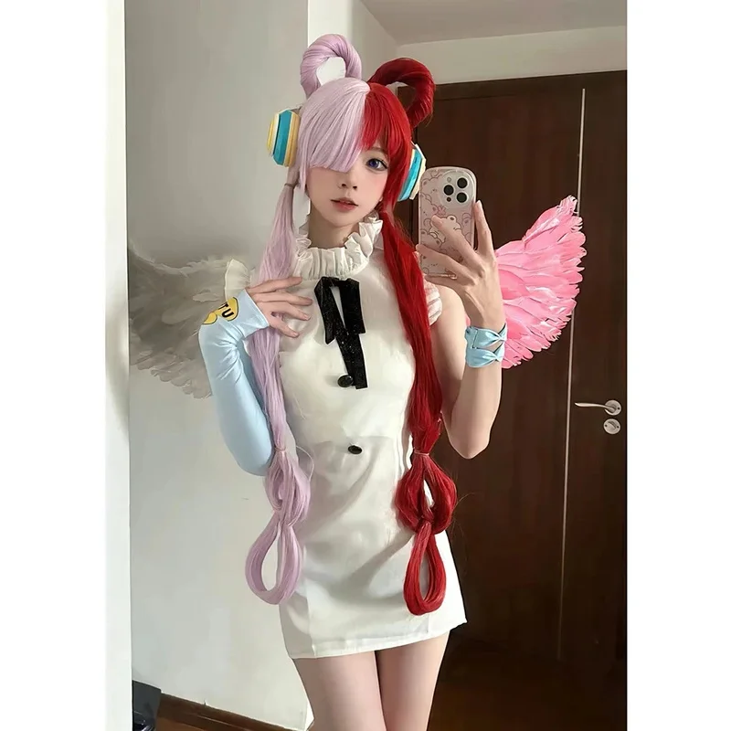 DY20Anime One Piece Cosplay Costume Film Red Uta Clothes Kid Adults Wig Wing Uniform Coat Earphone Carnival Party Christmas Full view 4