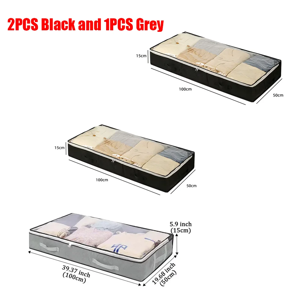 Boîte de rangement anti-poussière sous le lit, avec poignées renforcées, pour couette, couverture, oreiller et jouets, accessoires de chambre à coucher, 1 pièce/2 pièces/3 pièces