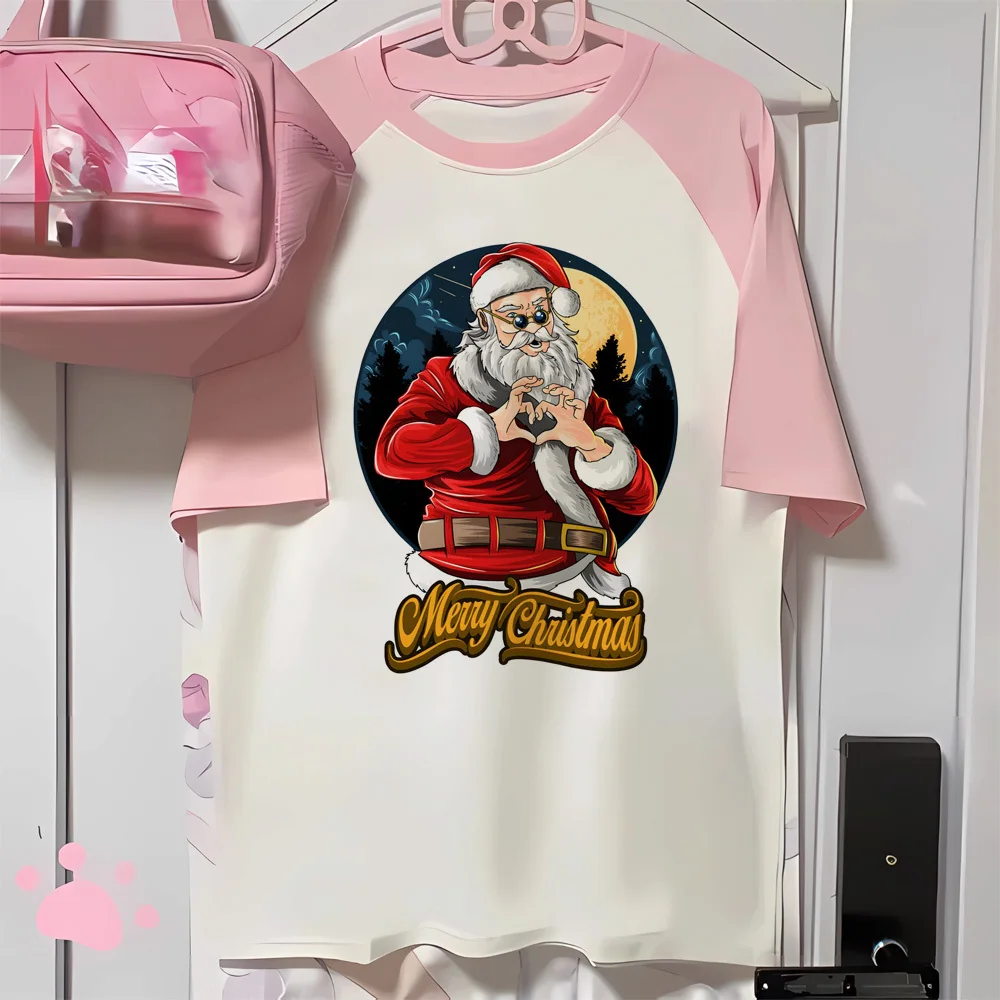 Christmas tshirt girl Gothic 2000s Psychedelic streetwear Y2k top tees kawaii Digital Vintage Gothic Breathable Pastel