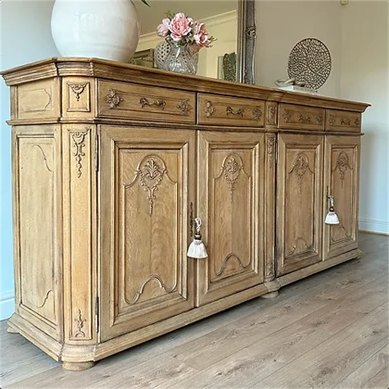 Retro solid wood porch entry French medieval dining side cabinet living room wall storage  side cabinet locker