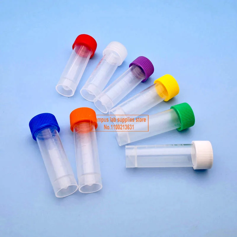 

200pcs/lot 5ml Colorful Plastic Cryovial Freeze Pipe Freezing Tube with Silicone Gasket Shool Laboratory Experiment Supplies