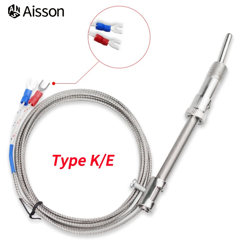 K/E Type M12*1.5 Compression Spring Thermocouple Temperature Probe Sensor 1-5Metres Shielded Wire For Temperature Controller