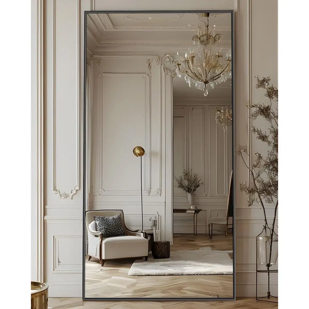 Oversized 78x38 Freestanding Full-Length Mirror, Rectangular Style, Black for Living Room or Cloakroom