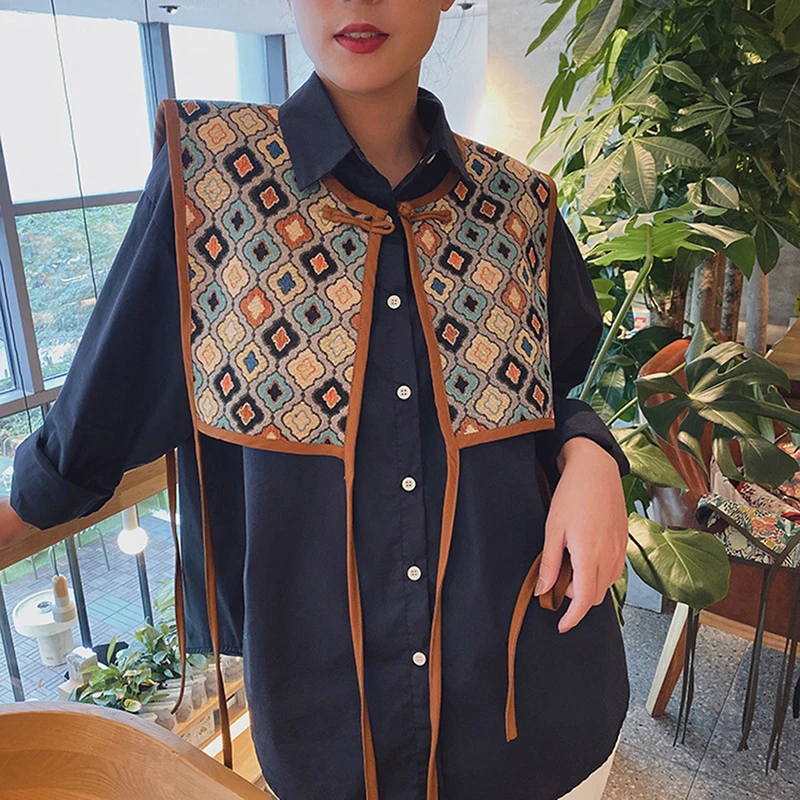 Women Embroidered Shoulder Scarf Shawl Wrap Floral Shirt Fake Collar Decorative