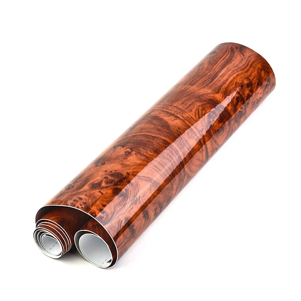 High Glossy Wood Grain Sticker Maroon Car Internal Adhesive DIY Film Vinyl Decal Auto Stiker Accessories 30*120CM