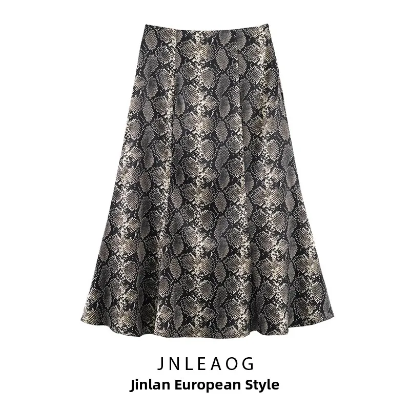 

JNLEAOG, осенняя новая женская модная атласная юбка-миди с животным принтом, повседневная юбка из полиэстера с высокой талией, подходит для китайского происхождения