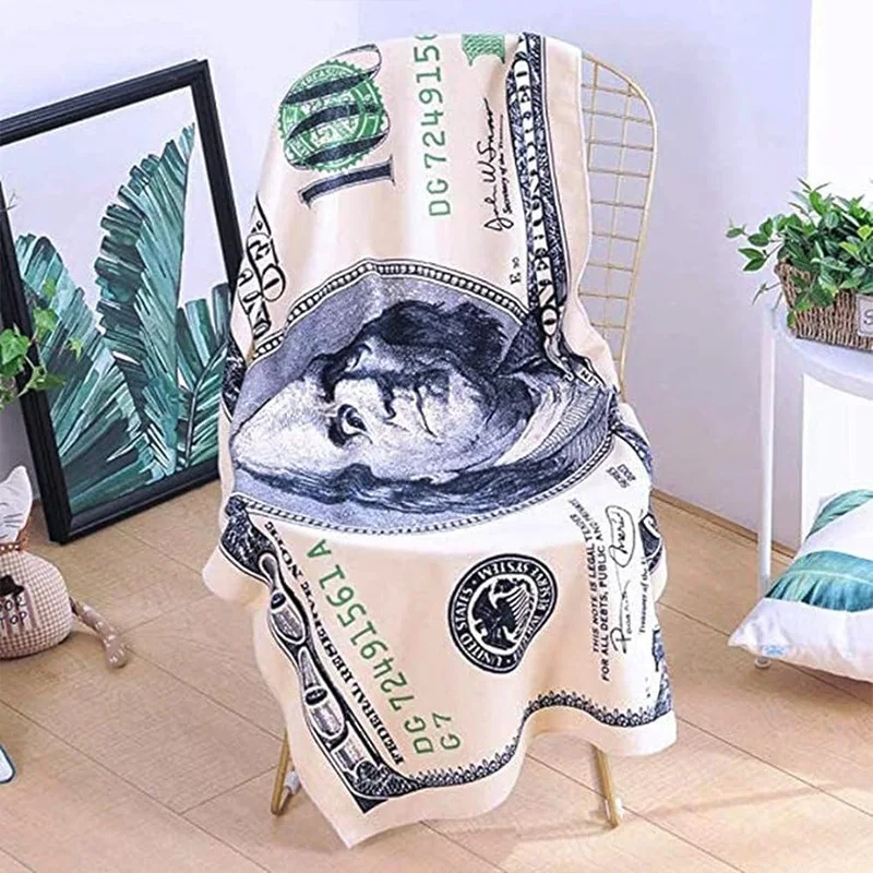 Microfiber Beach Towel with 100 Dollar Bill Printed 1 Pc Super Absorbent Lightweight and Quick Drying for Swimming Blanket Towel