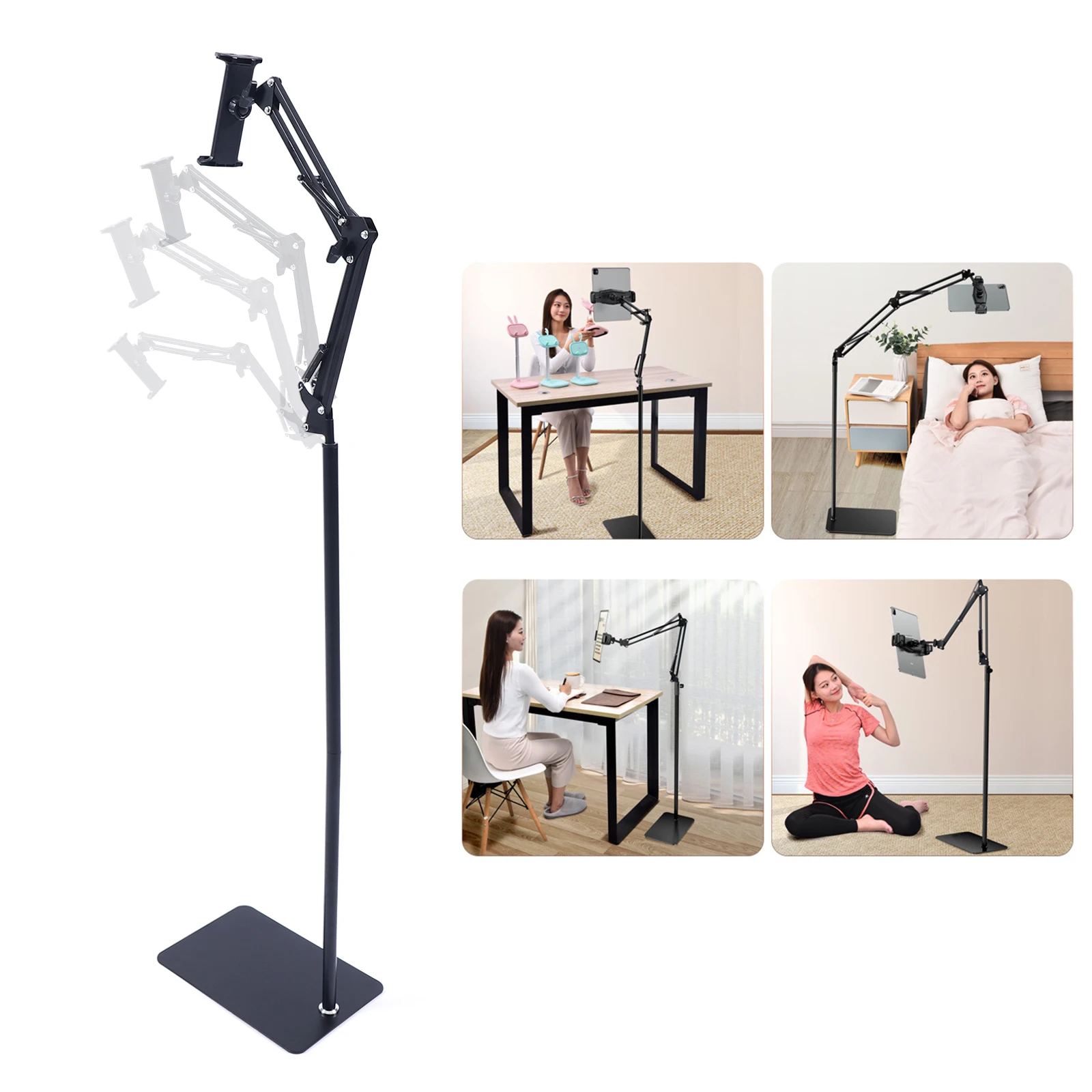 360° Rotating Tablet Floor Stand Holder Adjustable Height for 3.5-11 inches Phones Tablets