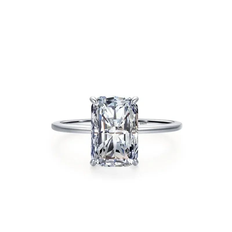 

New925 Silver Emerald Cut Ring Women's Fashion Square Platinum Plated 5 Carat Simulated Diamond Ring Wedding Jewelry Wholesale