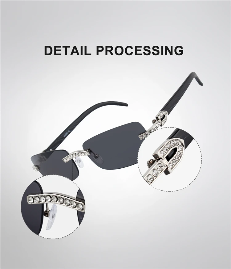 Kenbo Vintage Mode Neue Marke Randlose Strass Sonnenbrille Beliebte Diamant Metall Männer Frauen Luxus Design Sonnenbrille Unisex – Detail 3