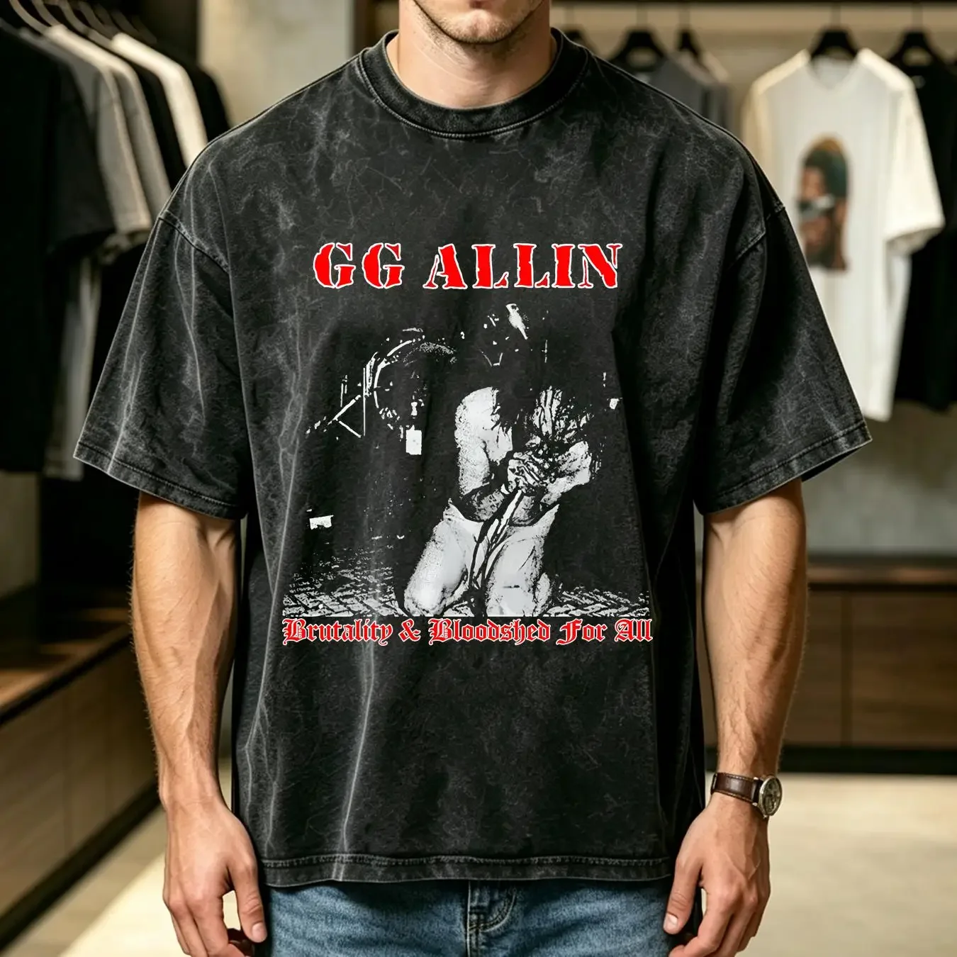 washed T Shirt GG Allin Brutality and Bloodshed for All Vintage Punk Rock Reagan Youth vintage Washed Stretched Comfortable